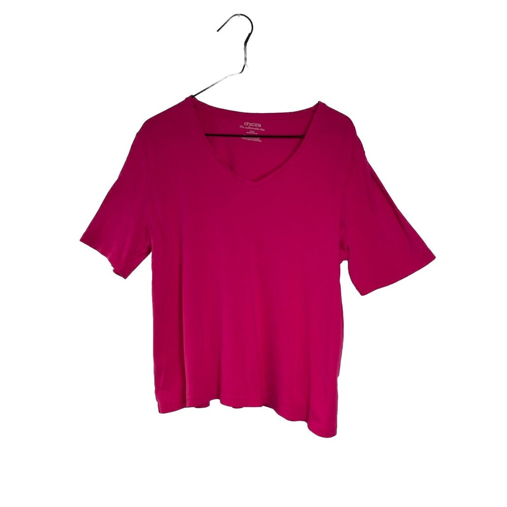 Chicos The Ultimate Tee Petal Pink Solid Basic Layer Top Blouse sz 2 / L (15